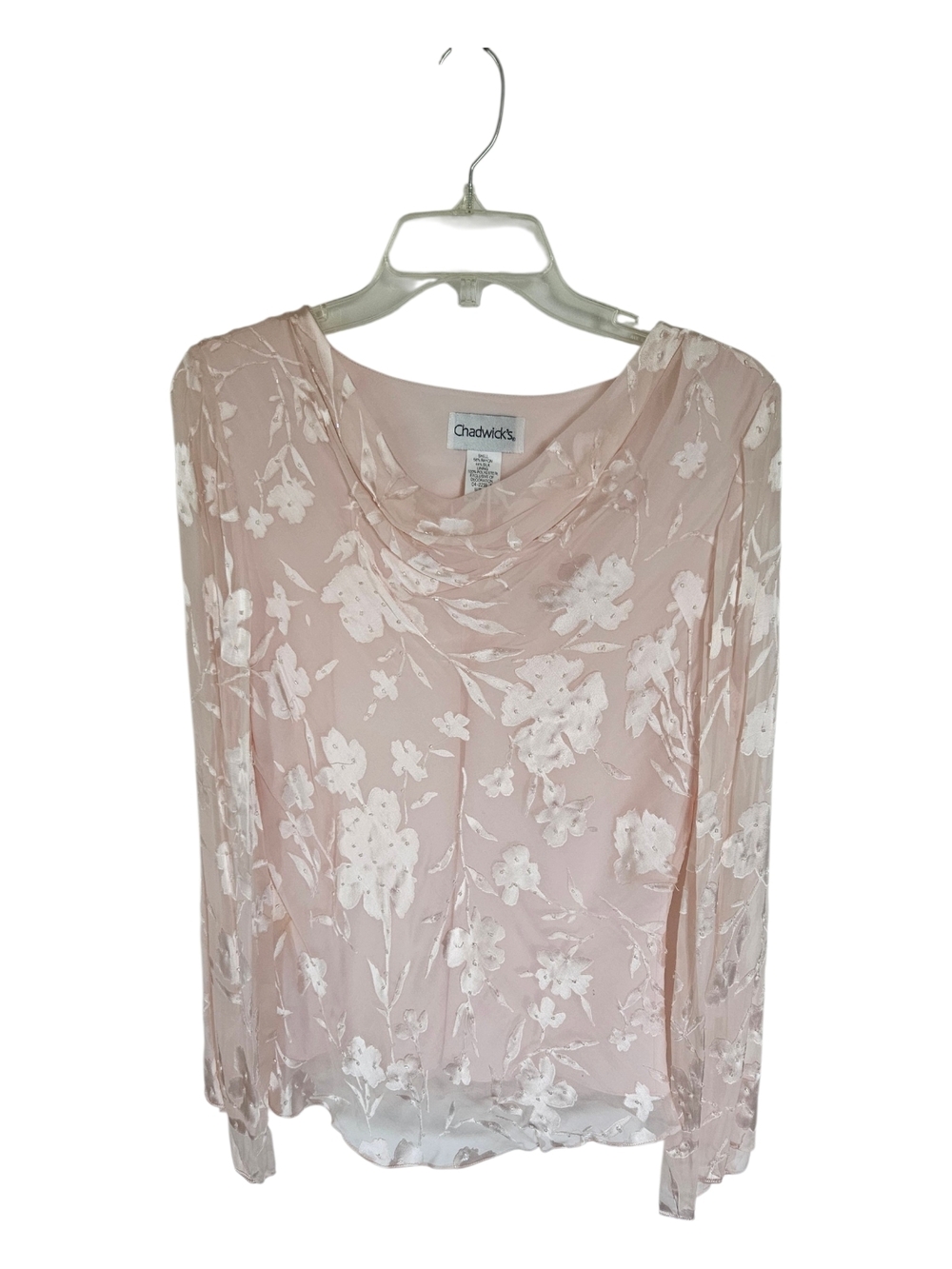 Chadwicks Blush Pink Floral Long-Sleeve Silk Draped 2 Piece Set